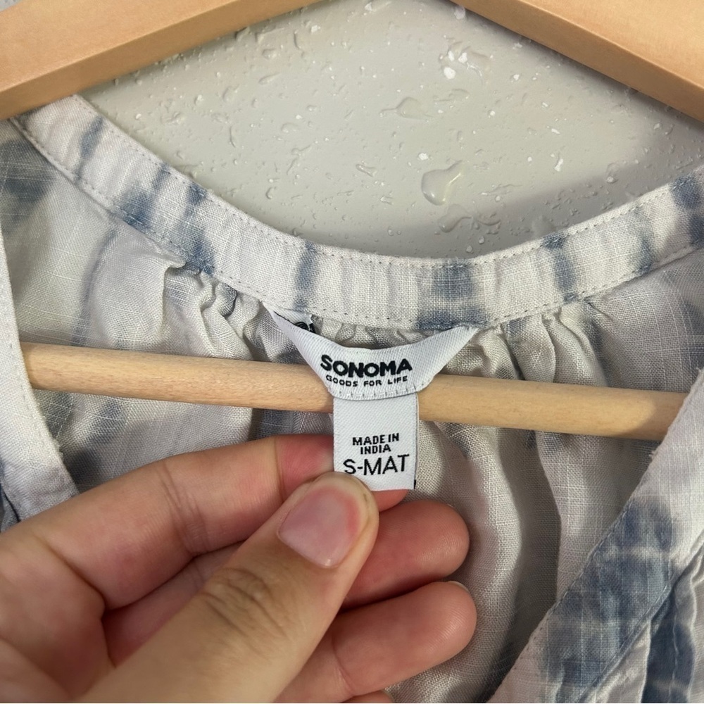 Sonoma Maternity Blue White Tie Dye Tie Front Blouse V-Neck Casual Lightweight - Picture 2 of 6